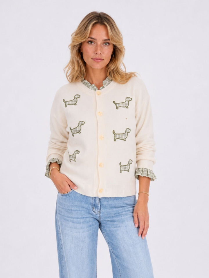 Strickjacke Damen Applikation Dackel Rüschen