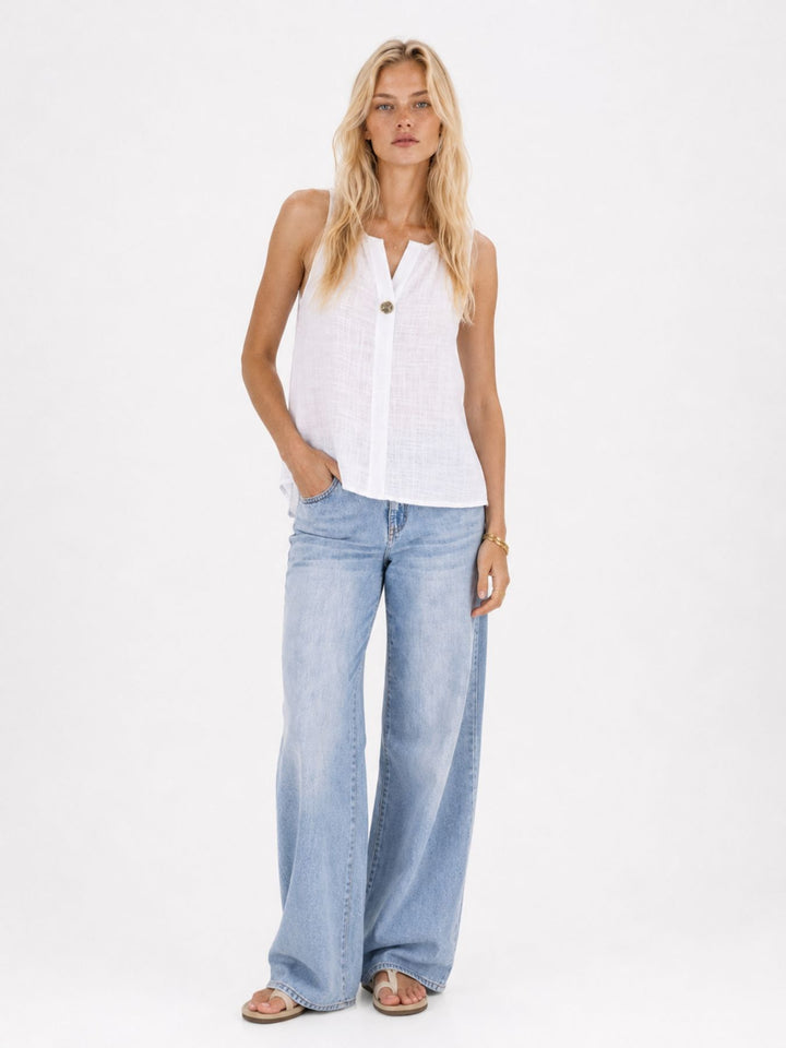 Top Damen Leinenmix Knopf