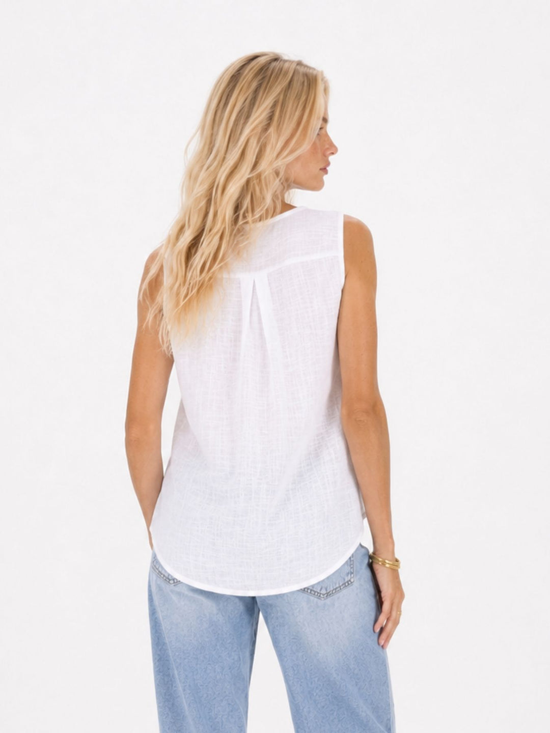 Top Damen Leinenmix Knopf