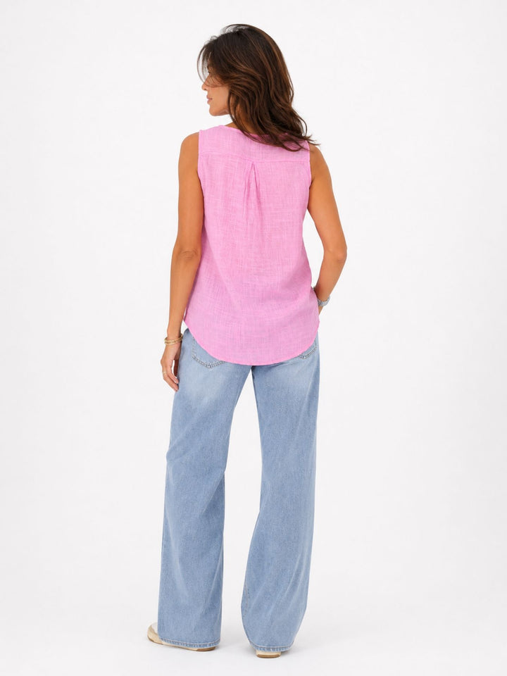 Top Damen Leinenmix Knopf