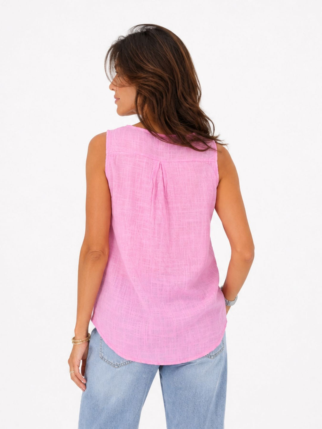 Top Damen Leinenmix Knopf