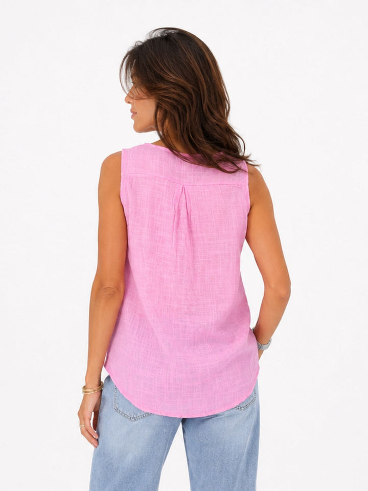 Top Damen Leinenmix Knopf