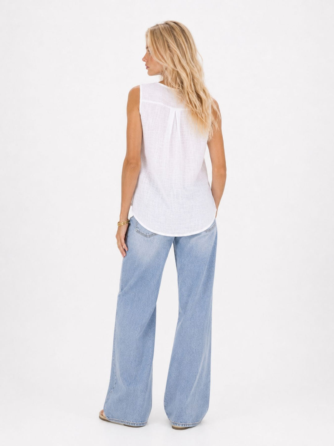 Top Damen Leinenmix Knopf