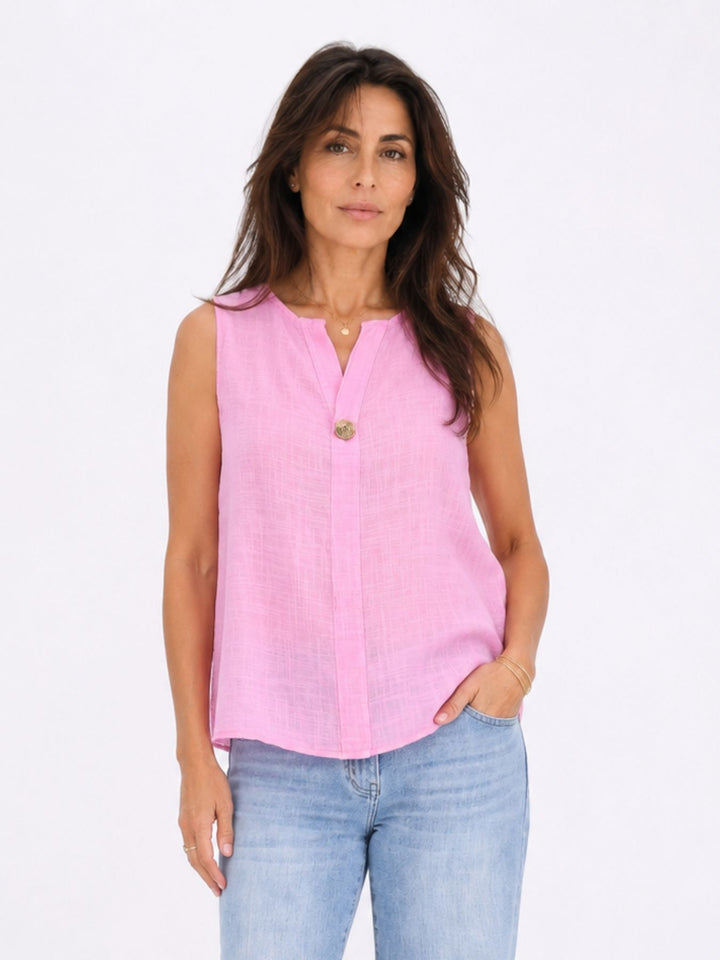 Top Damen Leinenmix Knopf