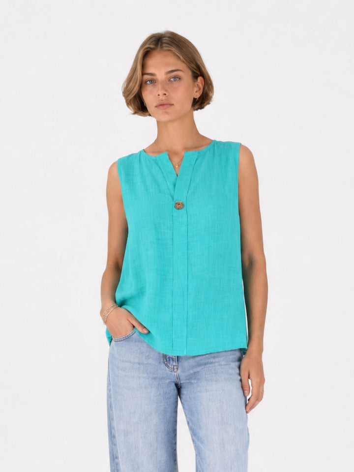 Top Damen Leinenmix Knopf