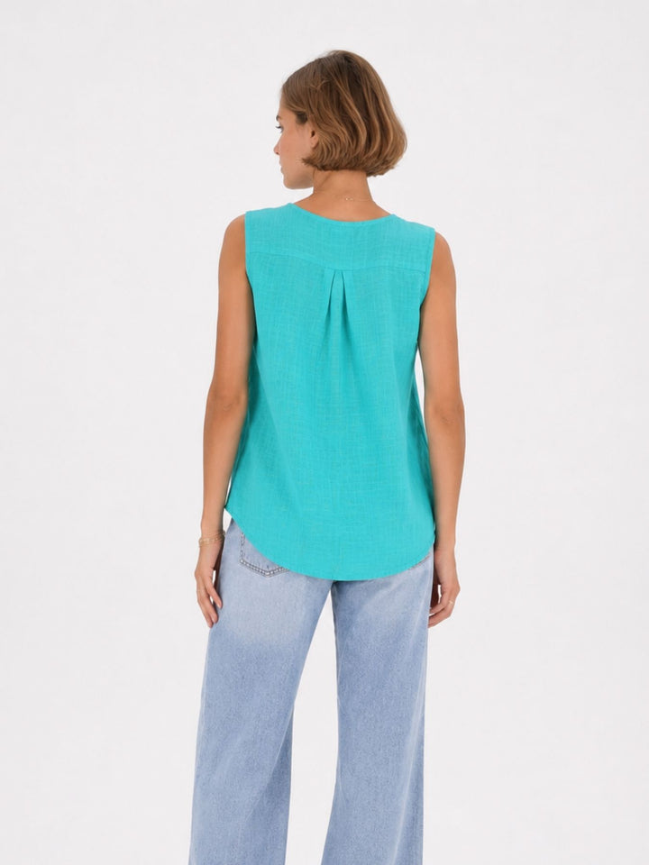 Top Damen Leinenmix Knopf