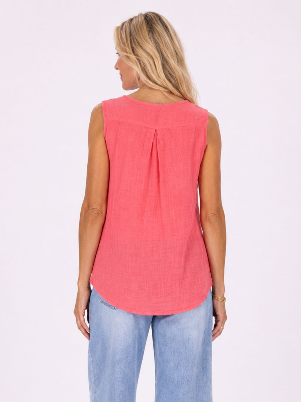 Top Damen Leinenmix Knopf