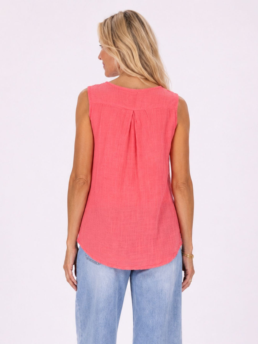 Top Damen Leinenmix Knopf