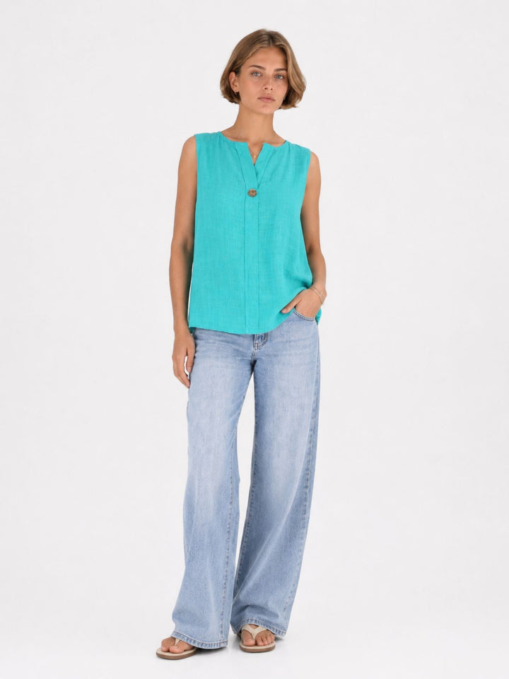 Top Damen Leinenmix Knopf