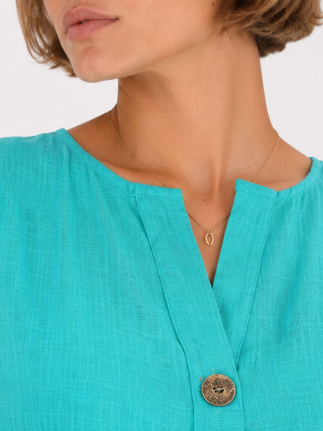 Top Damen Leinenmix Knopf