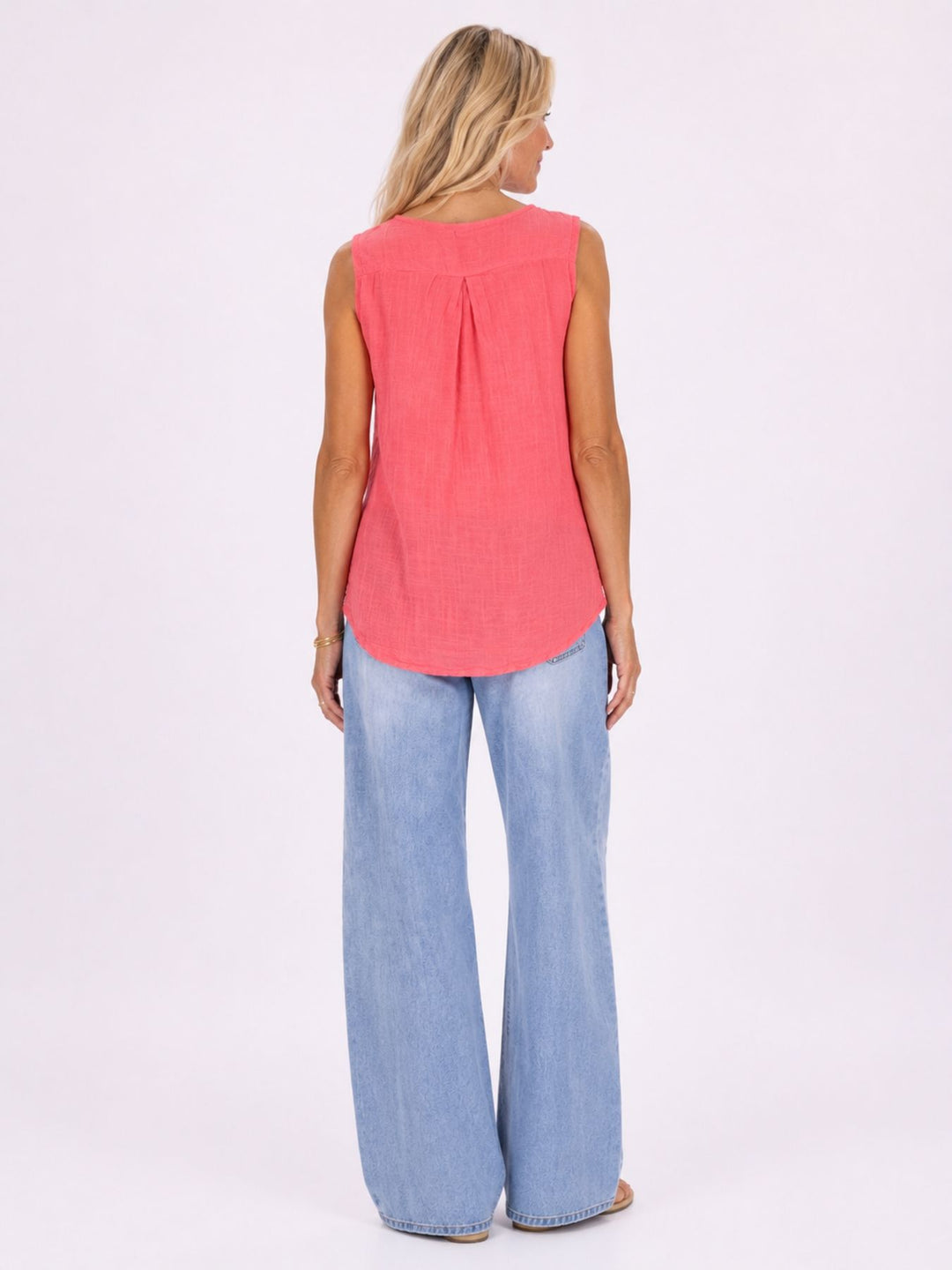 Top Damen Leinenmix Knopf