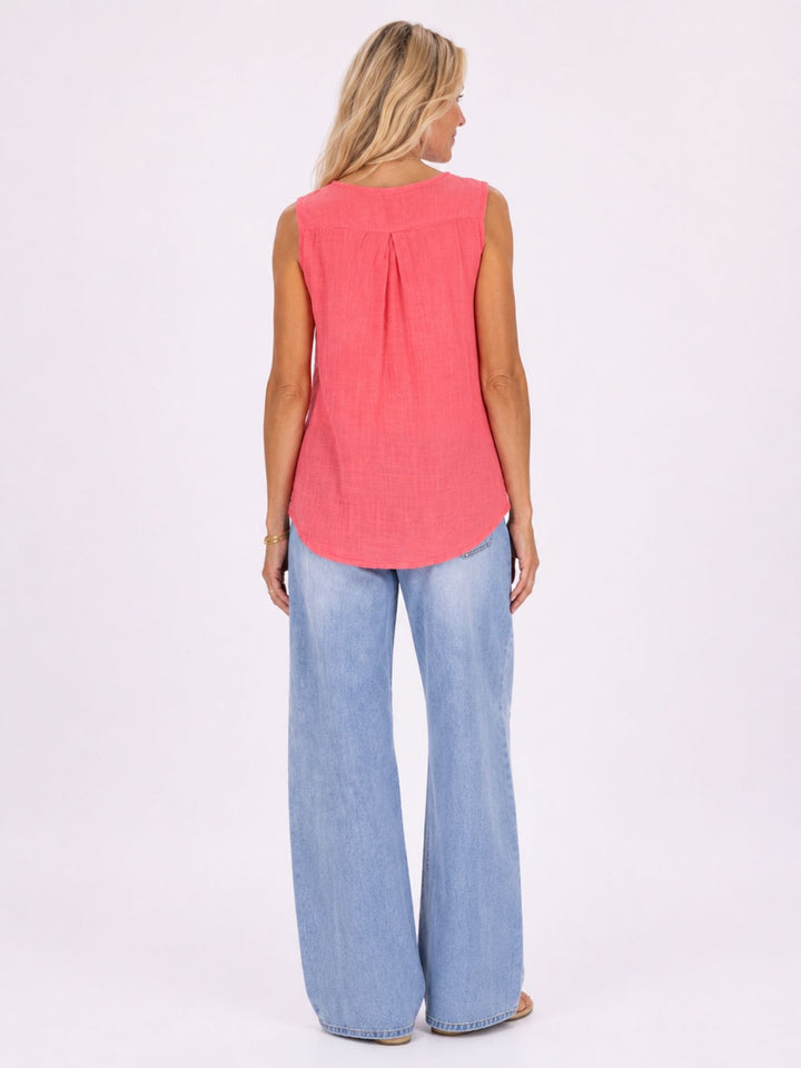 Top Damen Leinenmix Knopf