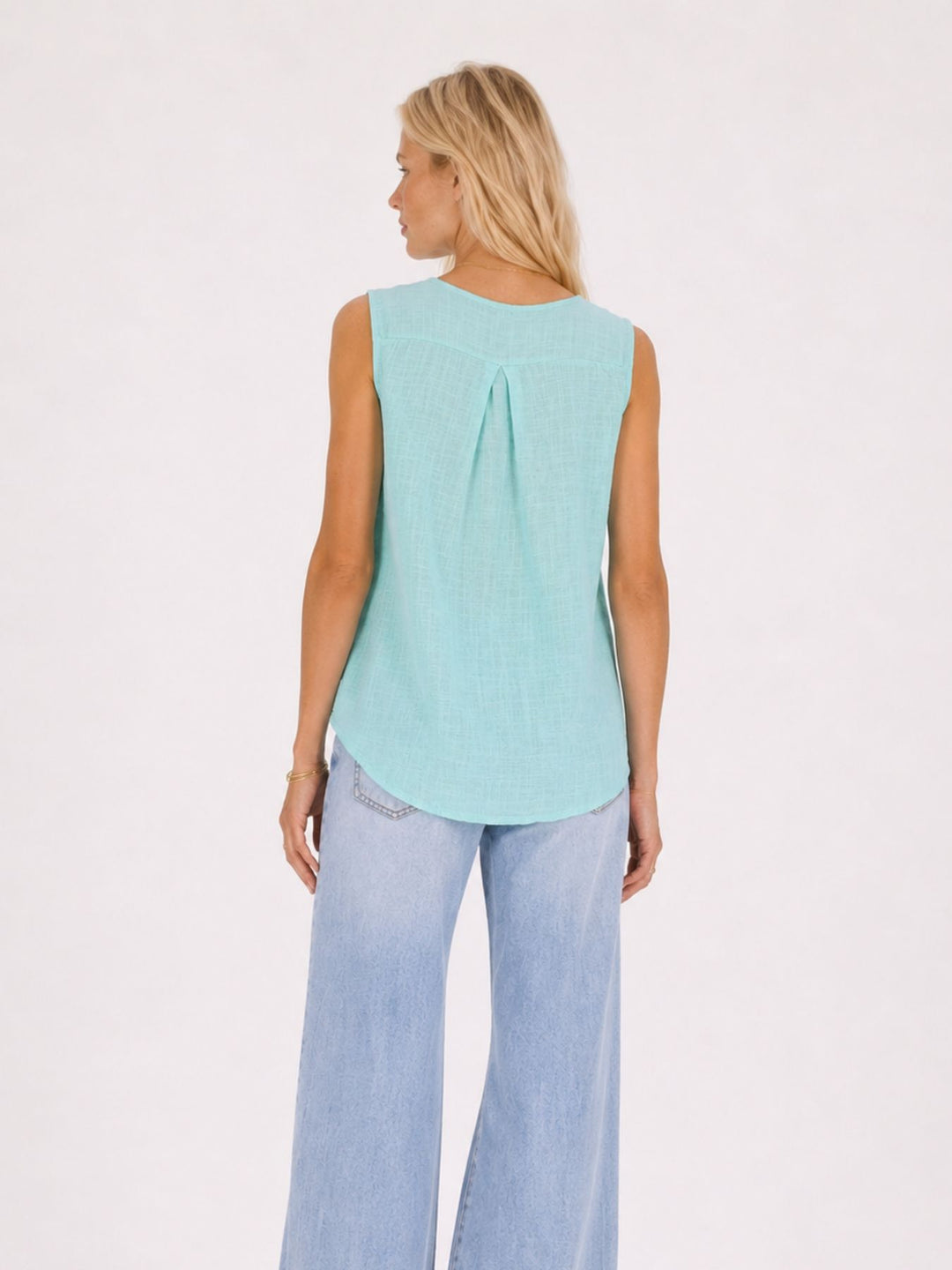 Top Damen Leinenmix Knopf