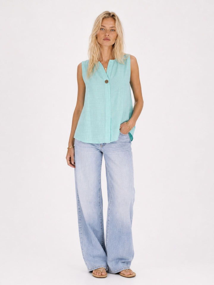 Top Damen Leinenmix Knopf