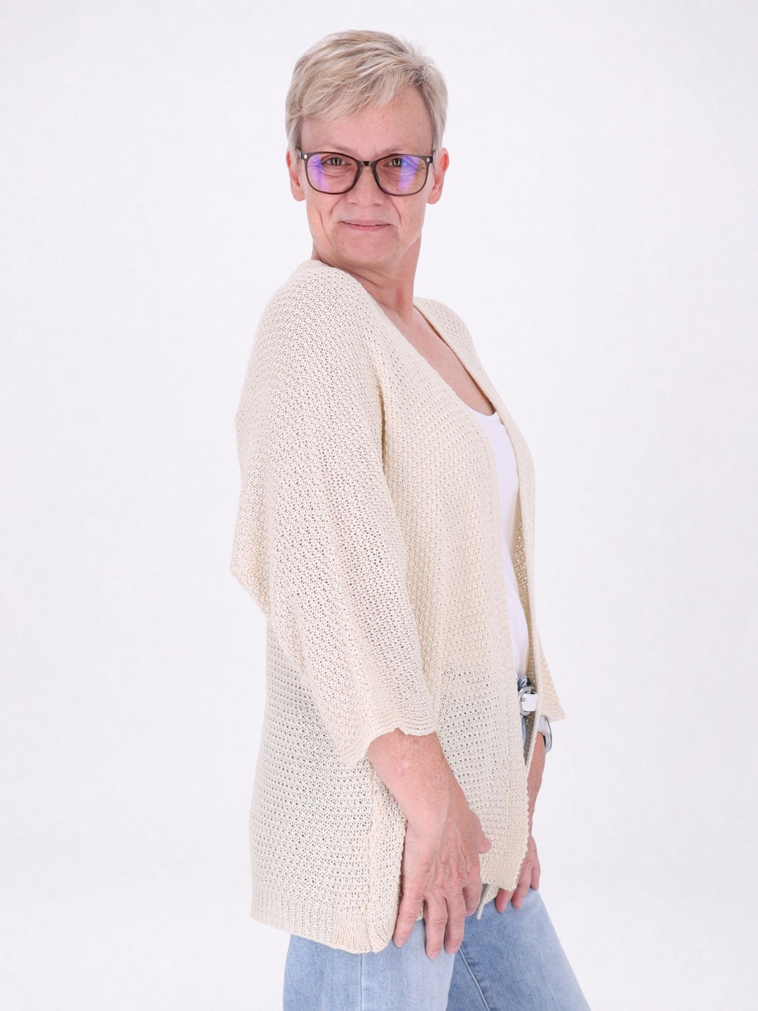 Strickjacke Damen offen 3/4 Arm
