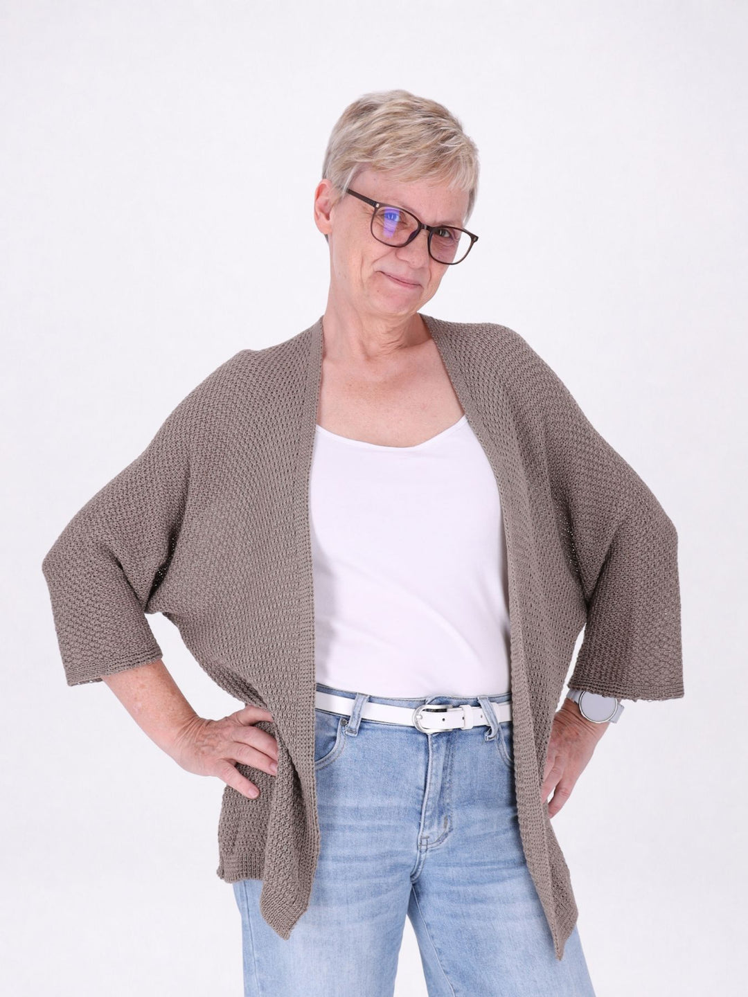 Strickjacke Damen offen 3/4 Arm