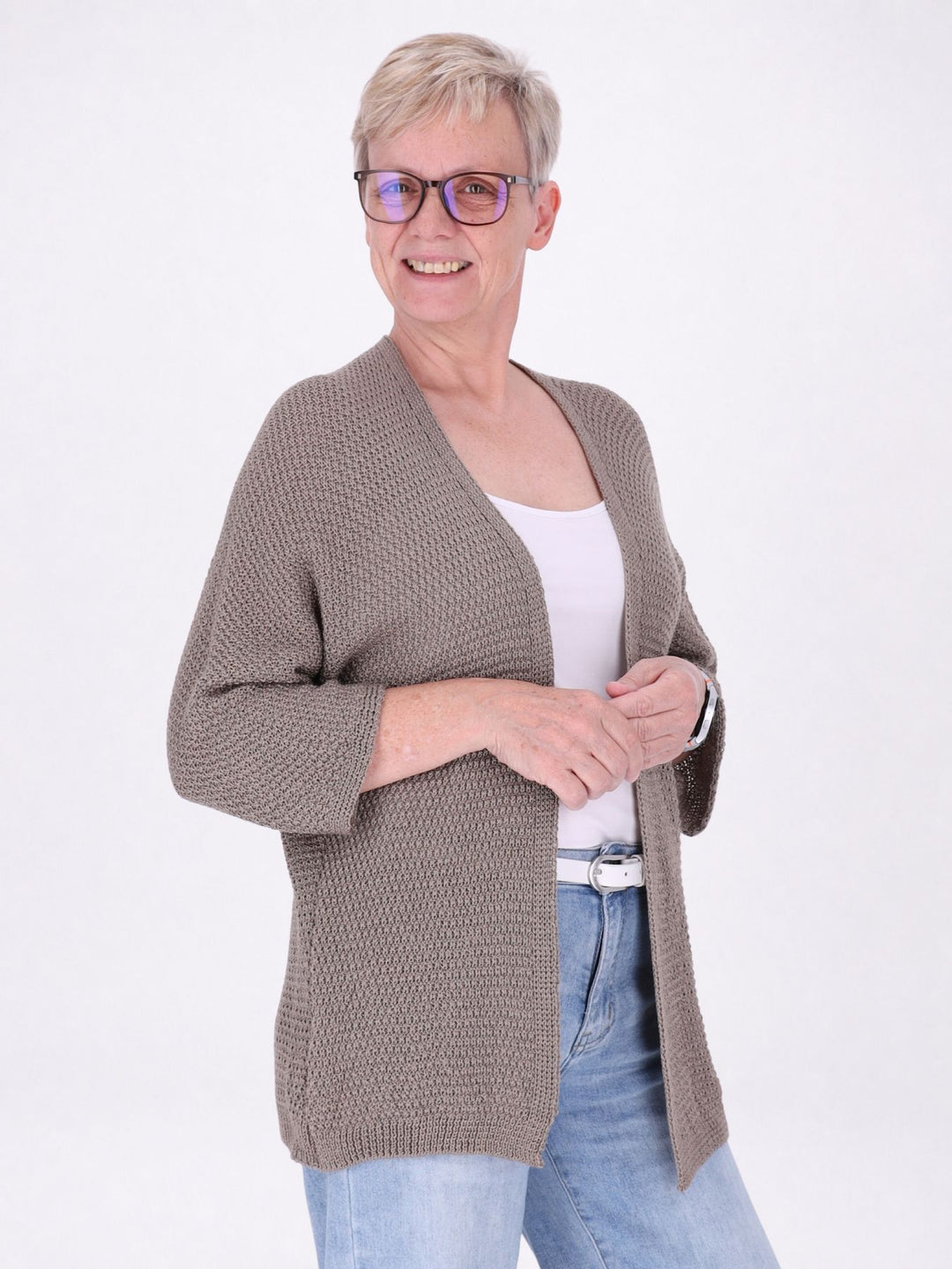 Strickjacke Damen offen 3/4 Arm