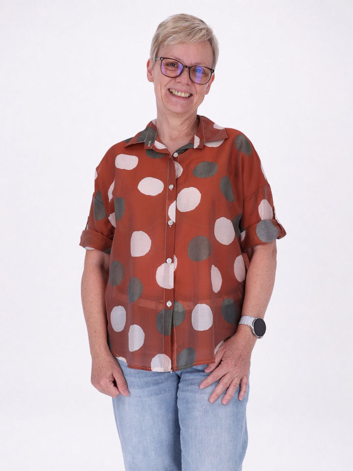 Bluse Damen Kurzarm Krempelbar leichte Qualität AOP