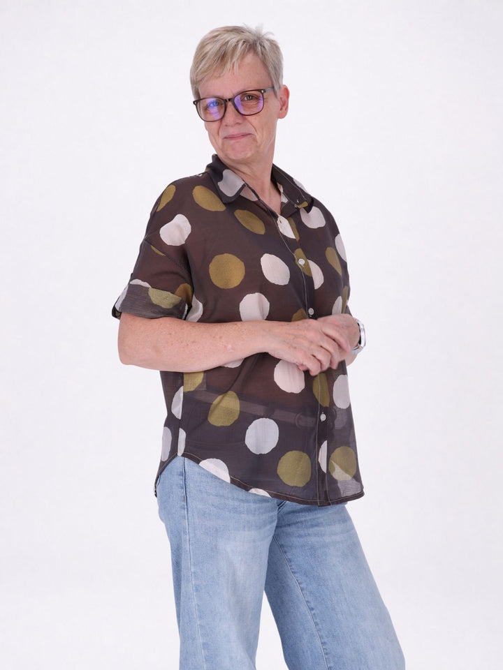 Bluse Damen Kurzarm Krempelbar leichte Qualität AOP