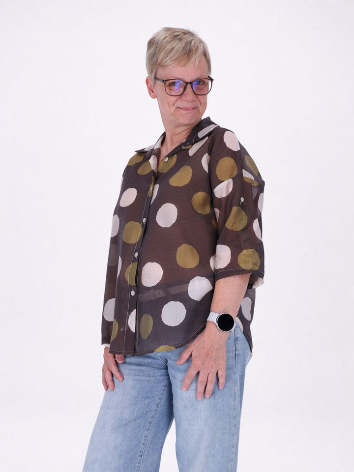 Bluse Damen Kurzarm Krempelbar leichte Qualität AOP