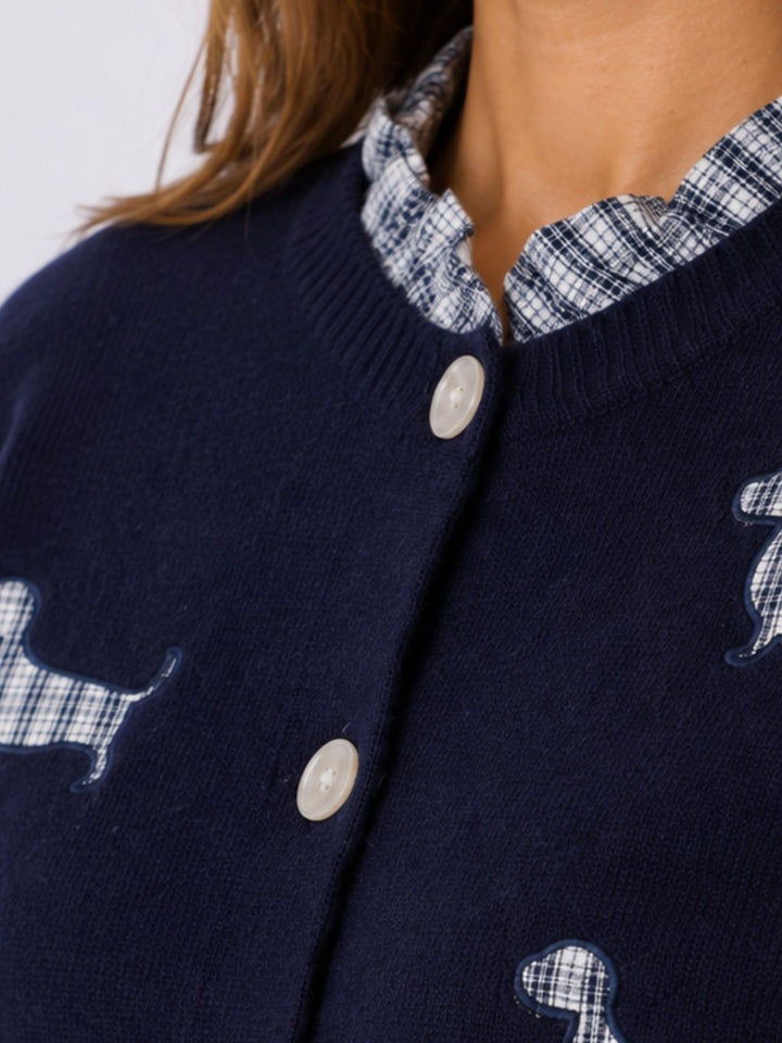 Strickjacke Damen Applikation Dackel Rüschen