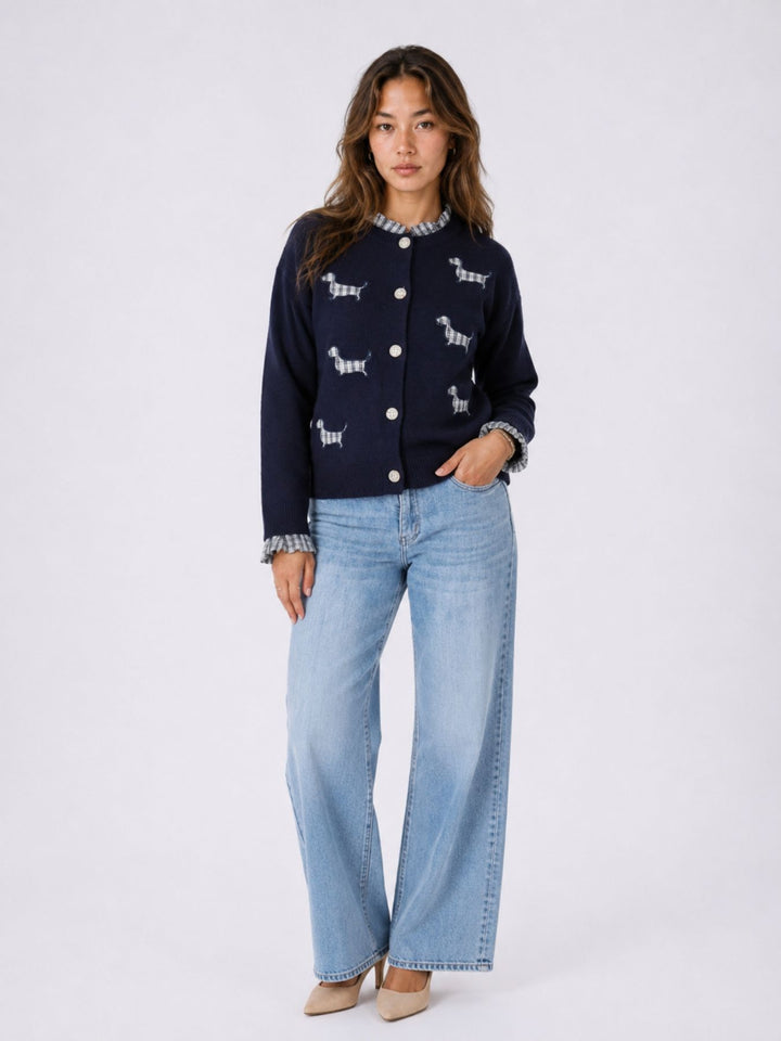 Strickjacke Damen Applikation Dackel Rüschen