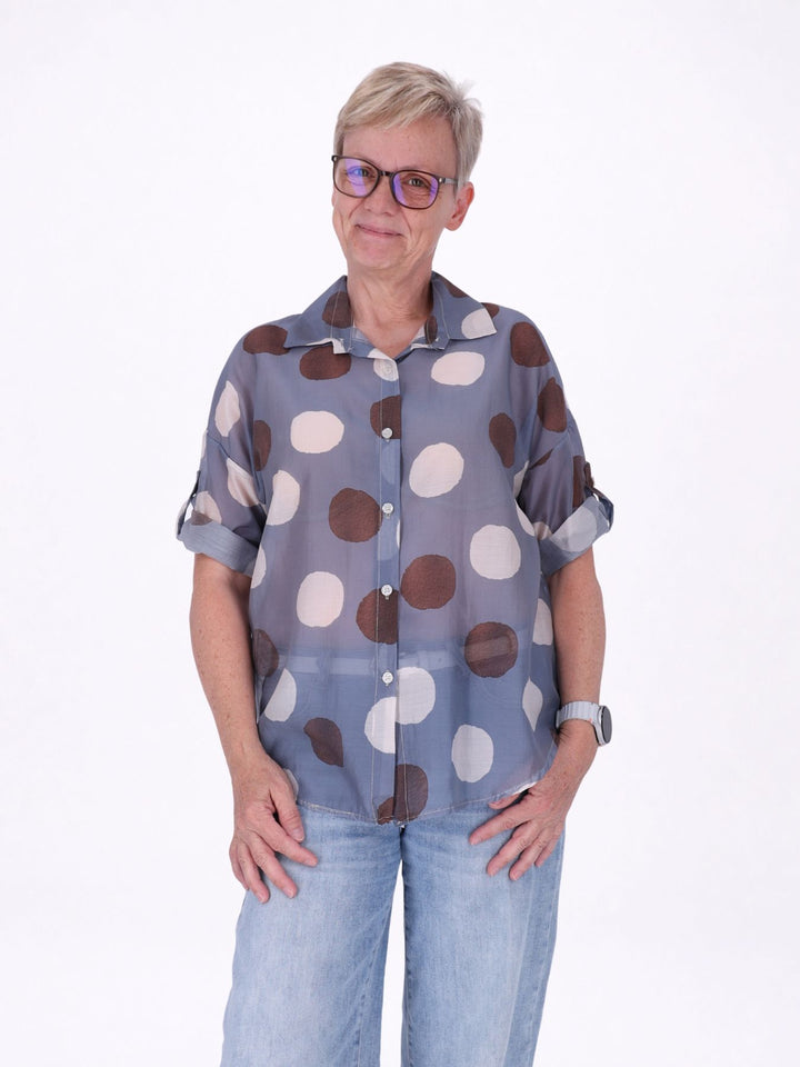 Bluse Damen Kurzarm Krempelbar leichte Qualität AOP
