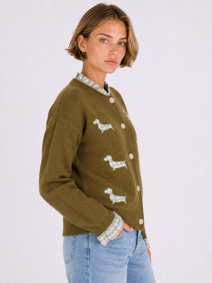 Strickjacke Damen Applikation Dackel Rüschen