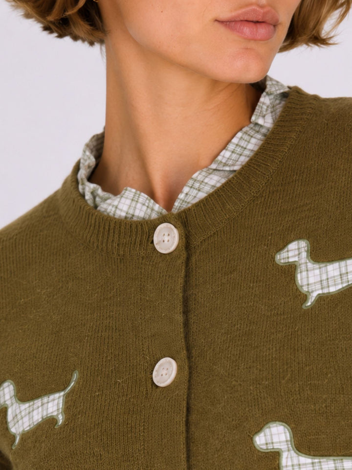 Strickjacke Damen Applikation Dackel Rüschen