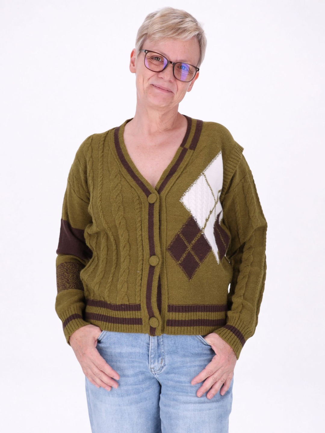 Strickjacke Damen Farbmix Raute