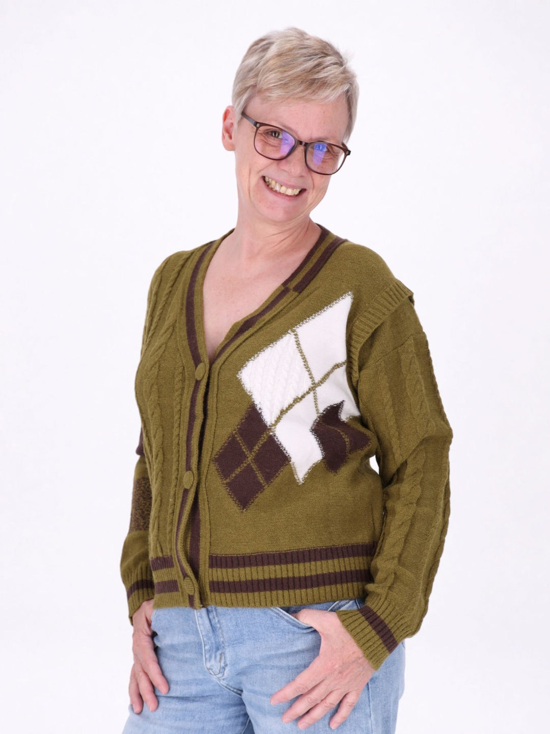 Strickjacke Damen Farbmix Raute