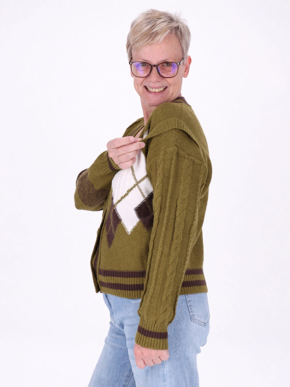 Strickjacke Damen Farbmix Raute