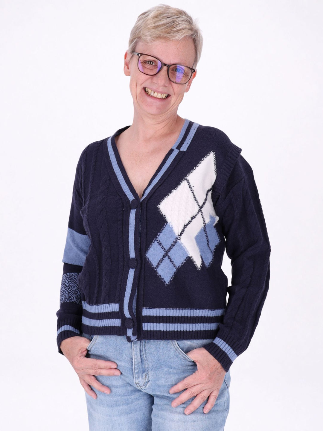 Strickjacke Damen Farbmix Raute