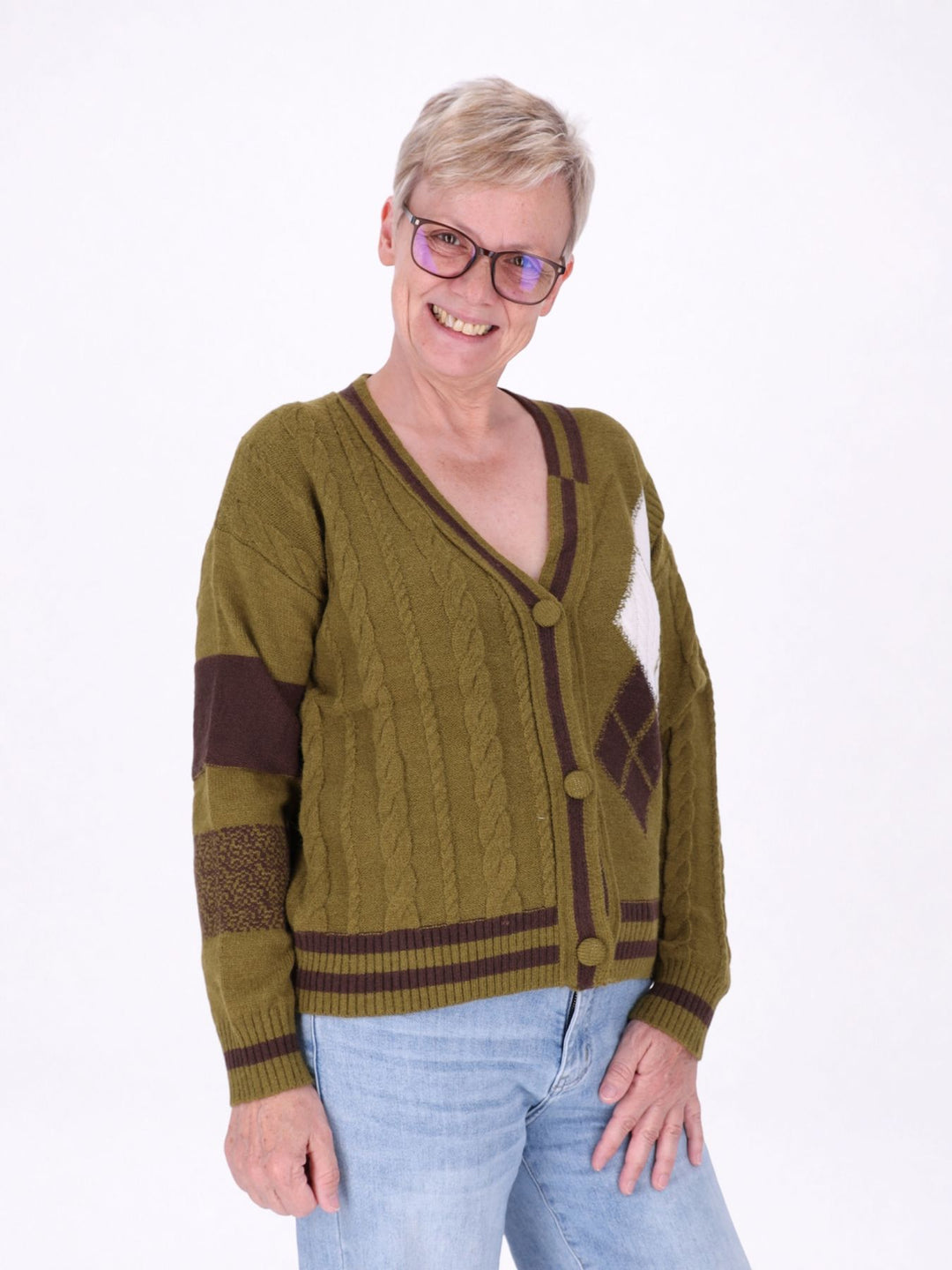 Strickjacke Damen Farbmix Raute