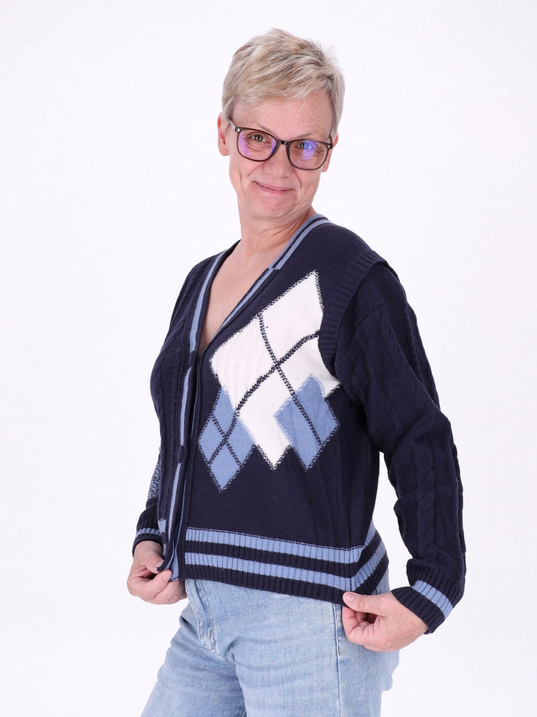 Strickjacke Damen Farbmix Raute