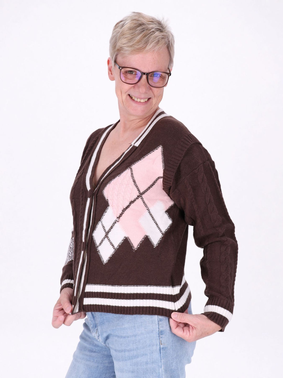 Strickjacke Damen Farbmix Raute