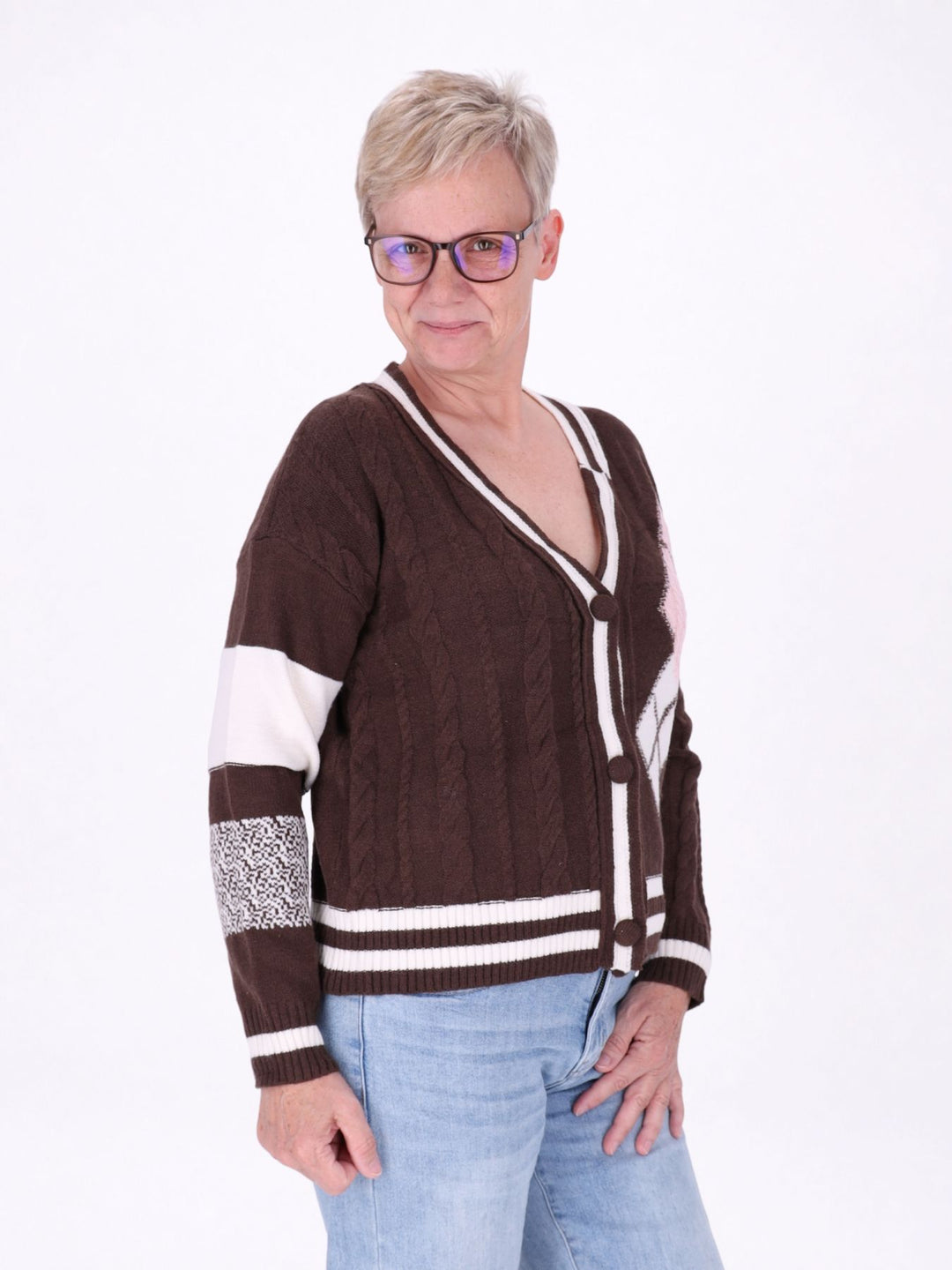 Strickjacke Damen Farbmix Raute
