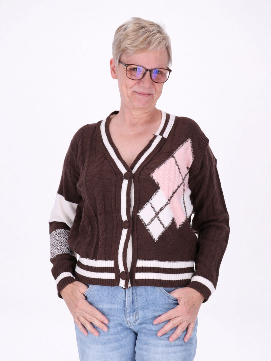 Strickjacke Damen Farbmix Raute