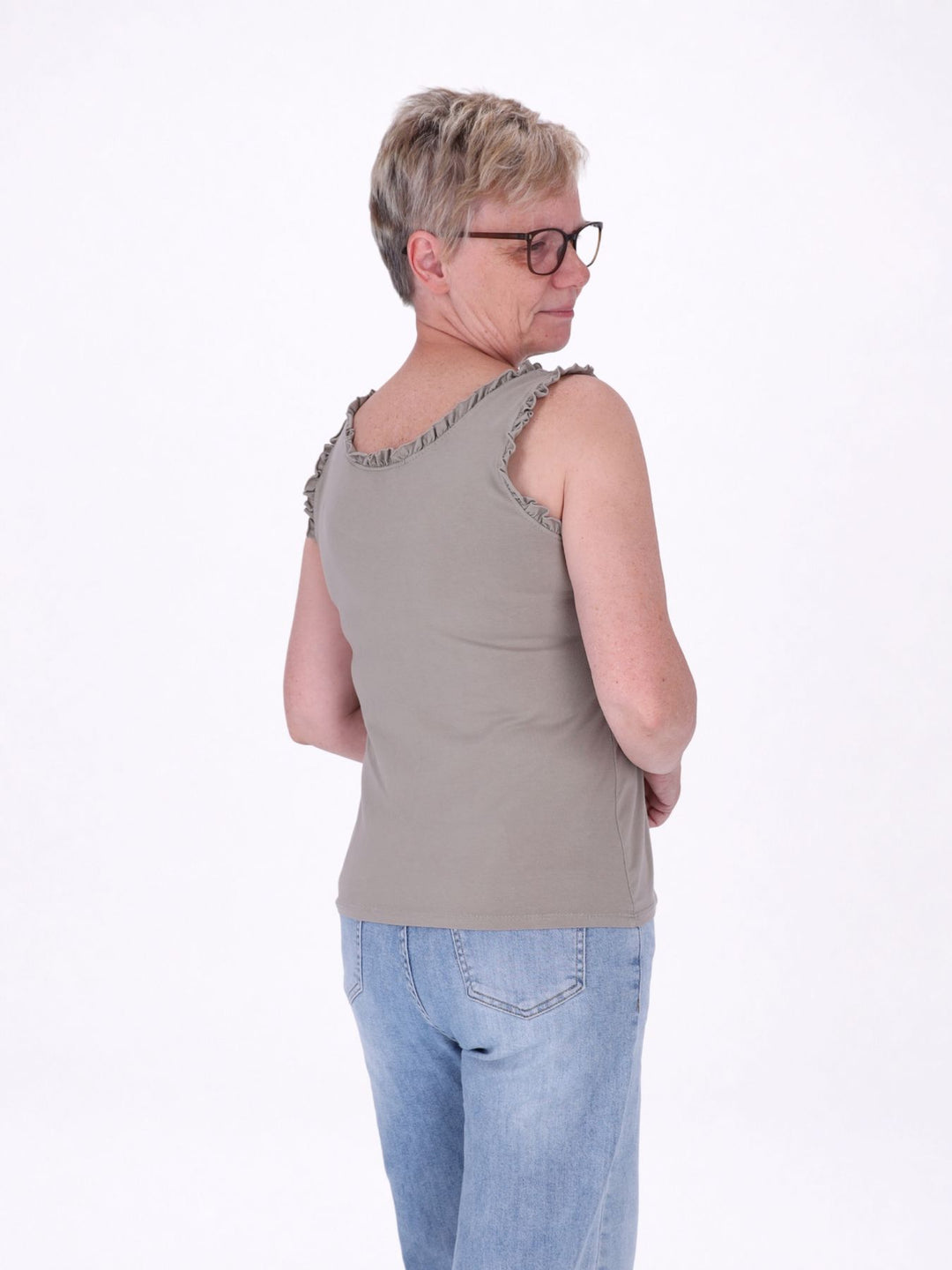 Top Damen breite Träger Rüschen