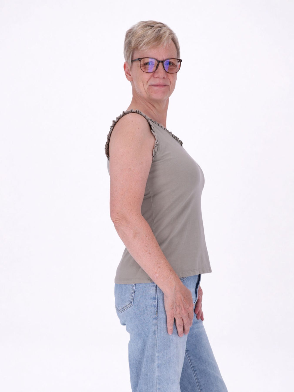 Top Damen breite Träger Rüschen