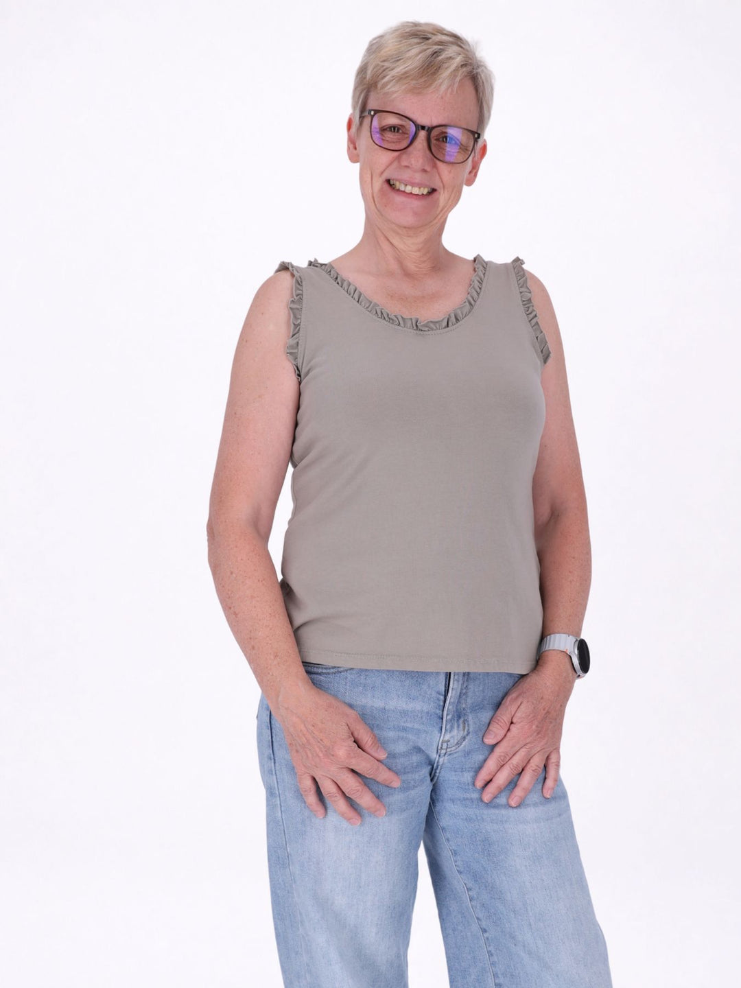 Top Damen breite Träger Rüschen