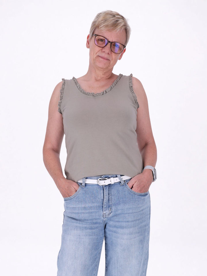 Top Damen breite Träger Rüschen