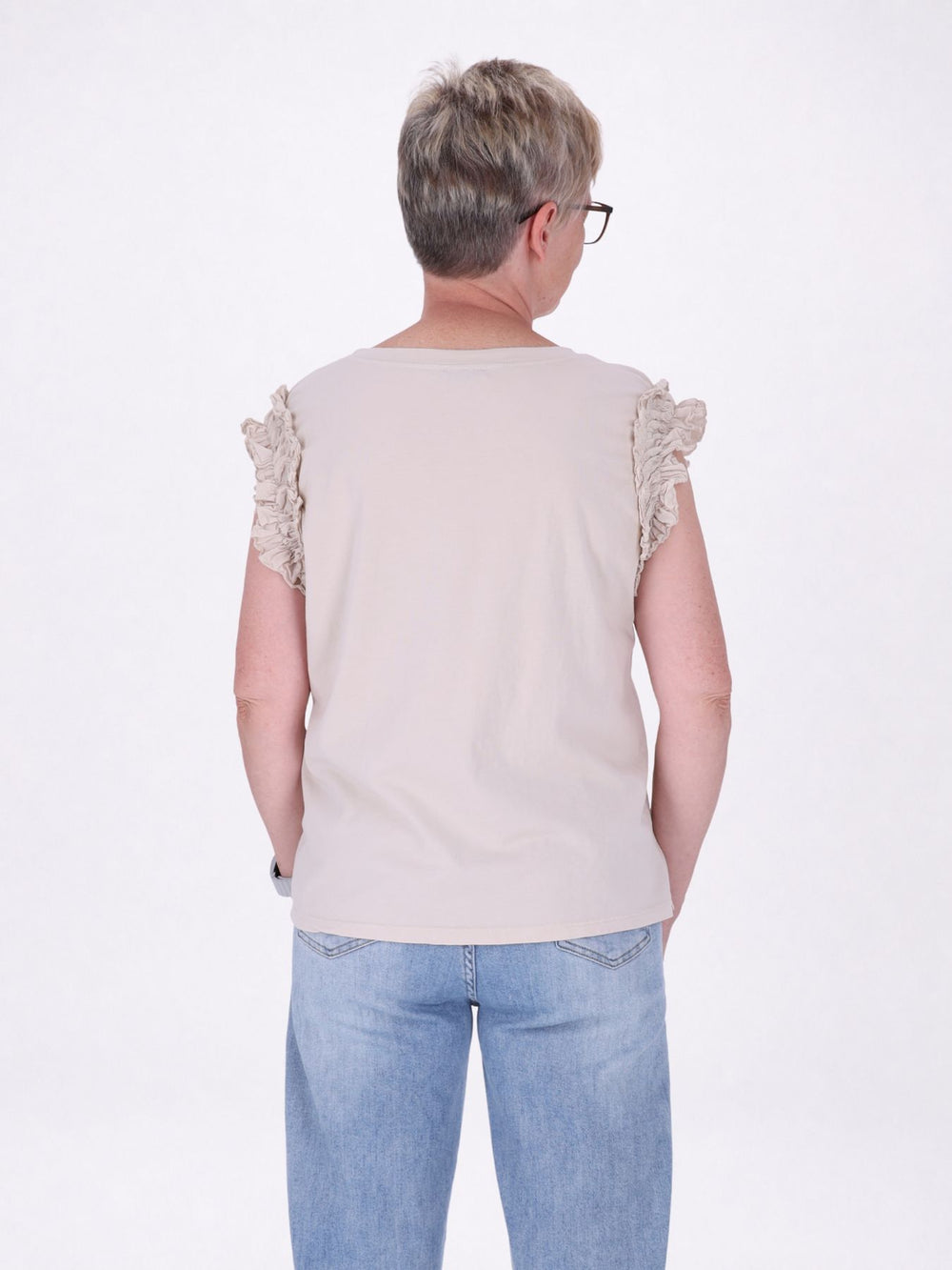 T-Shirt ohne Arm Rüschen am Armausschnitt