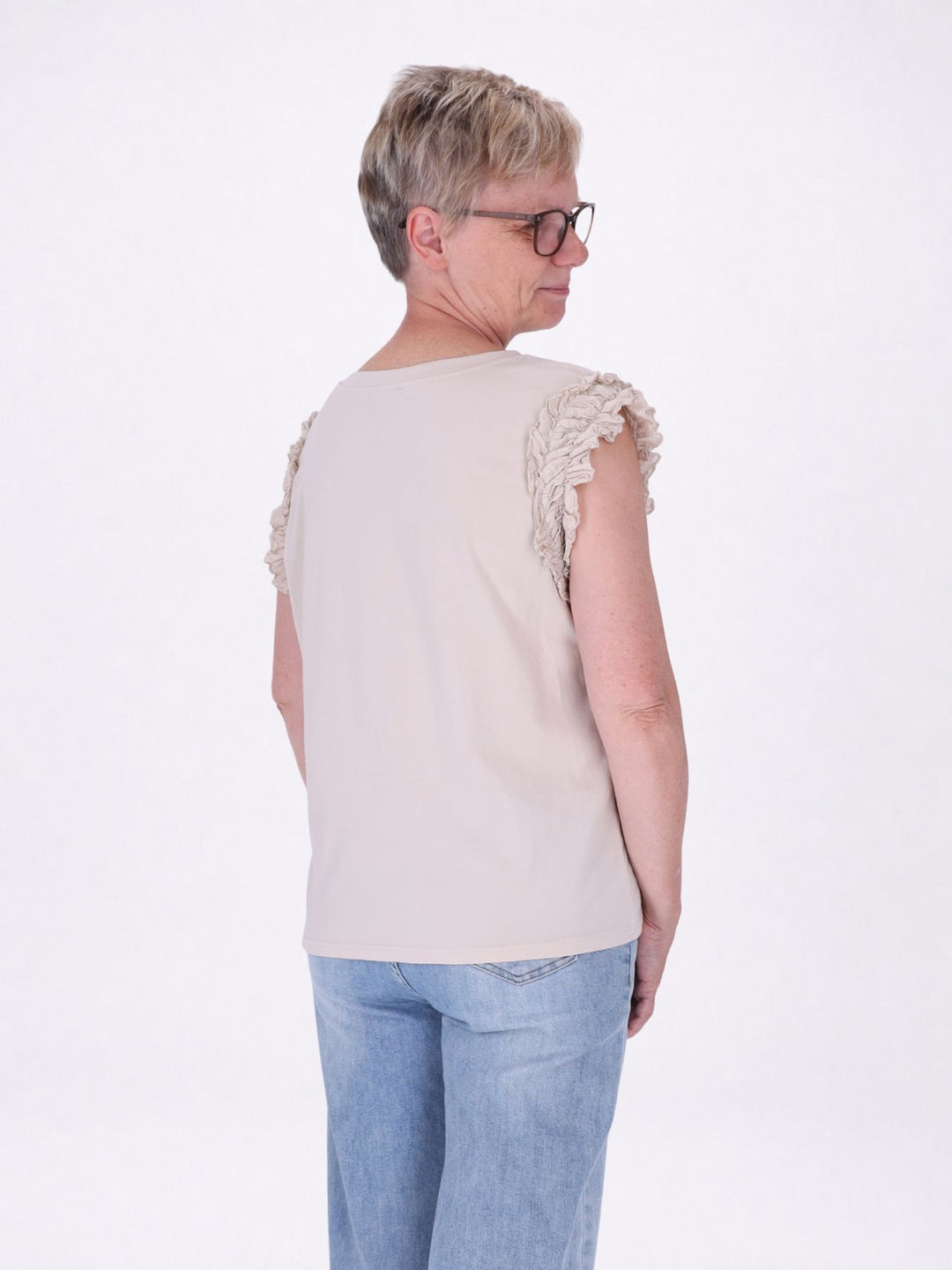 T-Shirt ohne Arm Rüschen am Armausschnitt