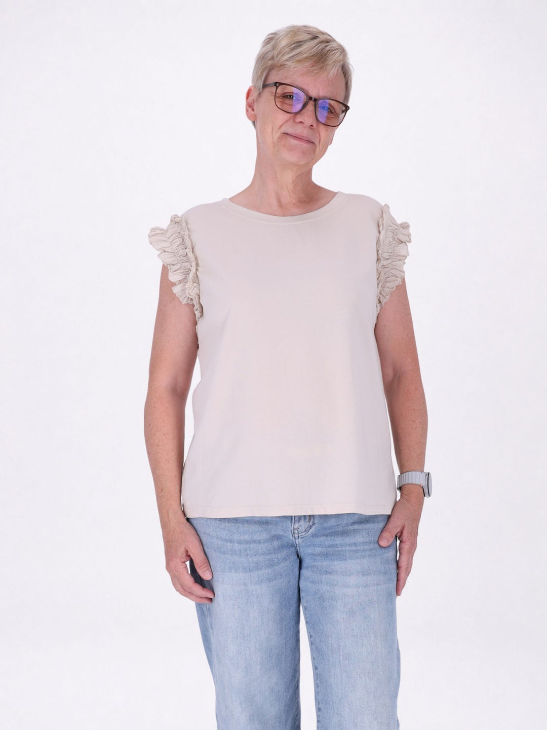 T-Shirt ohne Arm Rüschen am Armausschnitt