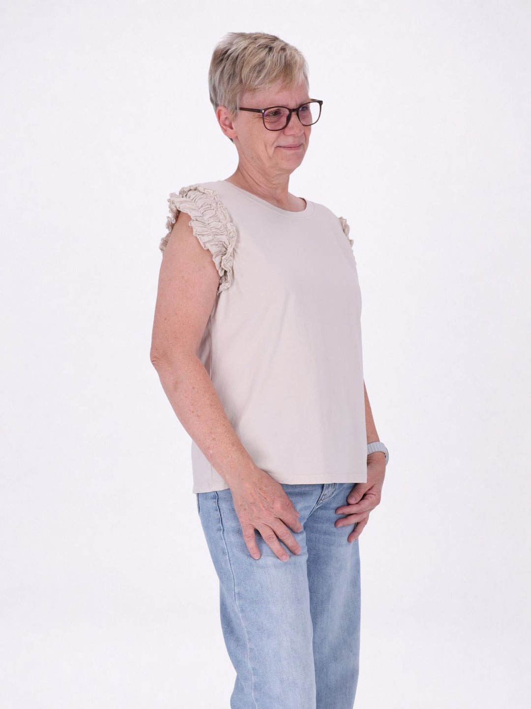 T-Shirt ohne Arm Rüschen am Armausschnitt