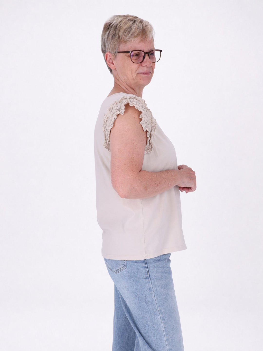 T-Shirt ohne Arm Rüschen am Armausschnitt