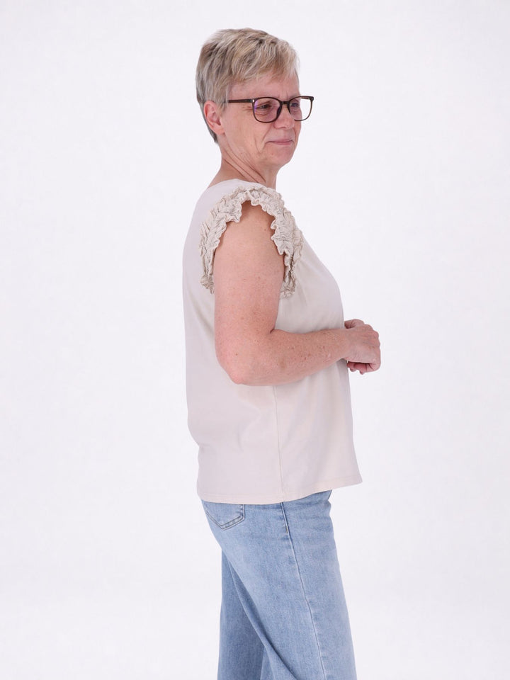T-Shirt ohne Arm Rüschen am Armausschnitt
