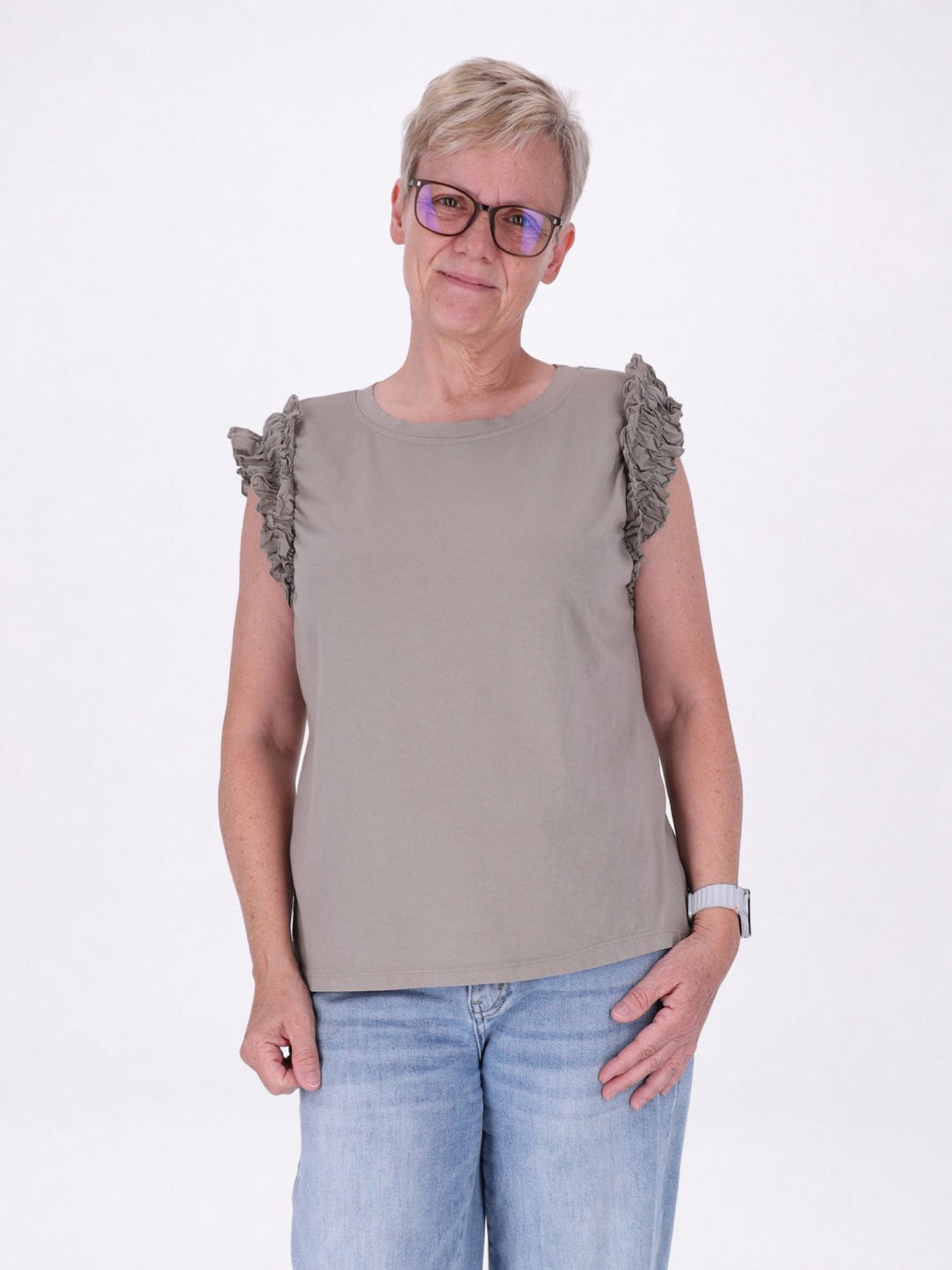 T-Shirt ohne Arm Rüschen am Armausschnitt