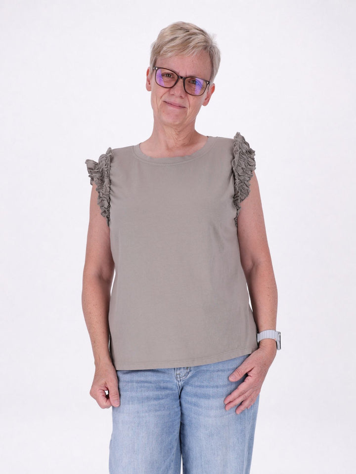 T-Shirt ohne Arm Rüschen am Armausschnitt